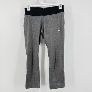 Nike Dri-Fit Running Cropped Leggings Grey/Black w/ 2 Pockets Women's S Athletic